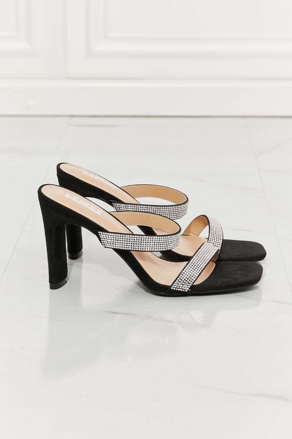 MMShoes Leave A Little Sparkle Rhinestone Block Heel Sandal in Black-Mope's Closet