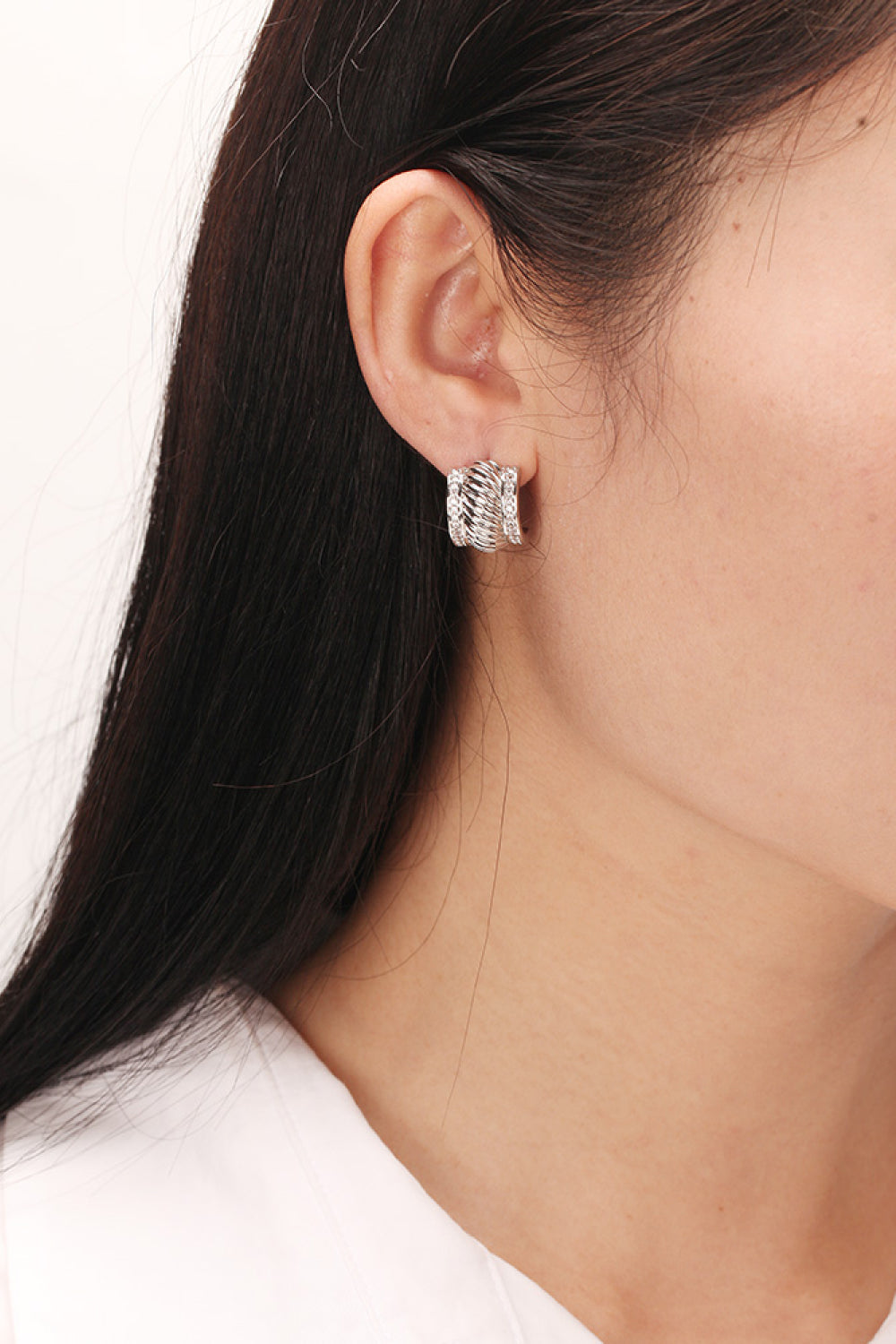 Textured Polished C-Hoop Earrings-Mope's Closet