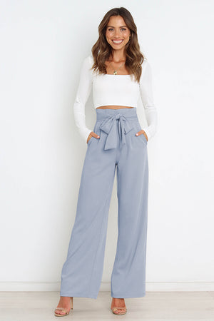 Tie Front Paperbag Wide Leg Pants-Mope's Closet