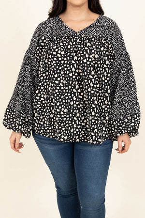 Plus Size Animal Print Balloon Sleeve Blouse-Mope's Closet