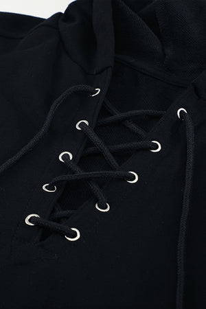 Lace-Up Dropped Shoulder Hoodie-Mope's Closet