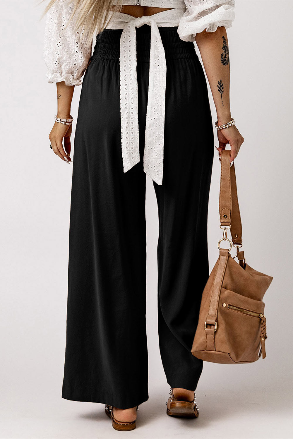 Drawstring Smocked Waist Wide Leg Pants-Mope's Closet