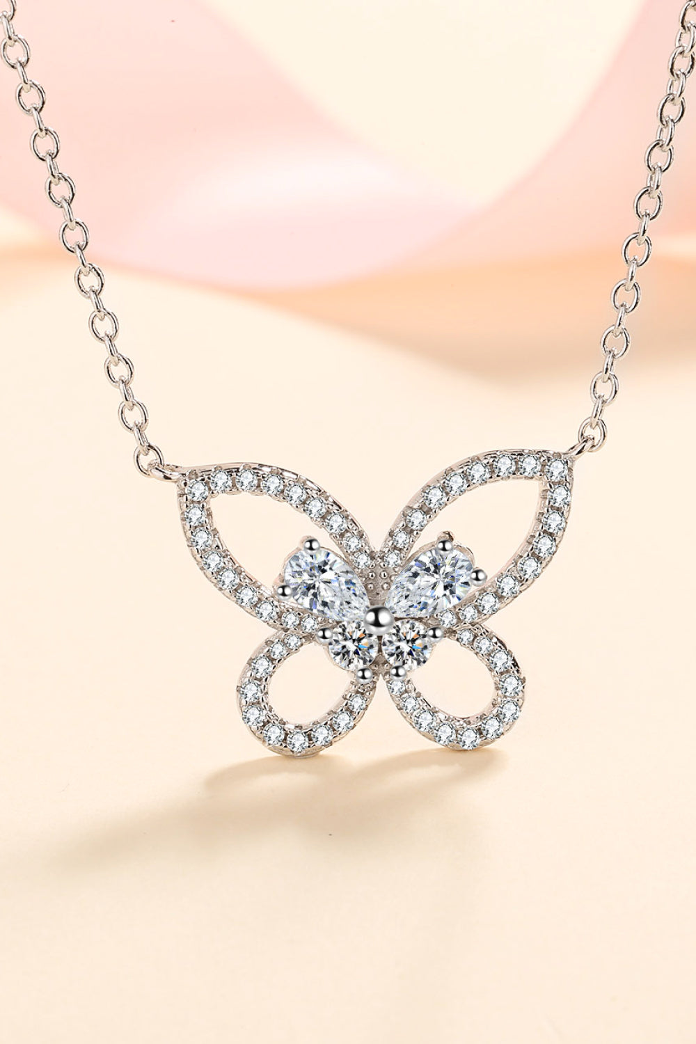 Moissanite Butterfly Pendant Necklace-Mope's Closet