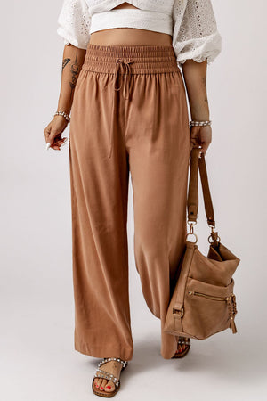 Drawstring Smocked Waist Wide Leg Pants-Mope's Closet