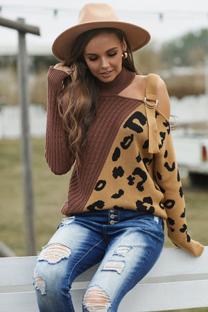 Leopard Block Turtleneck Sweater-Mope's Closet