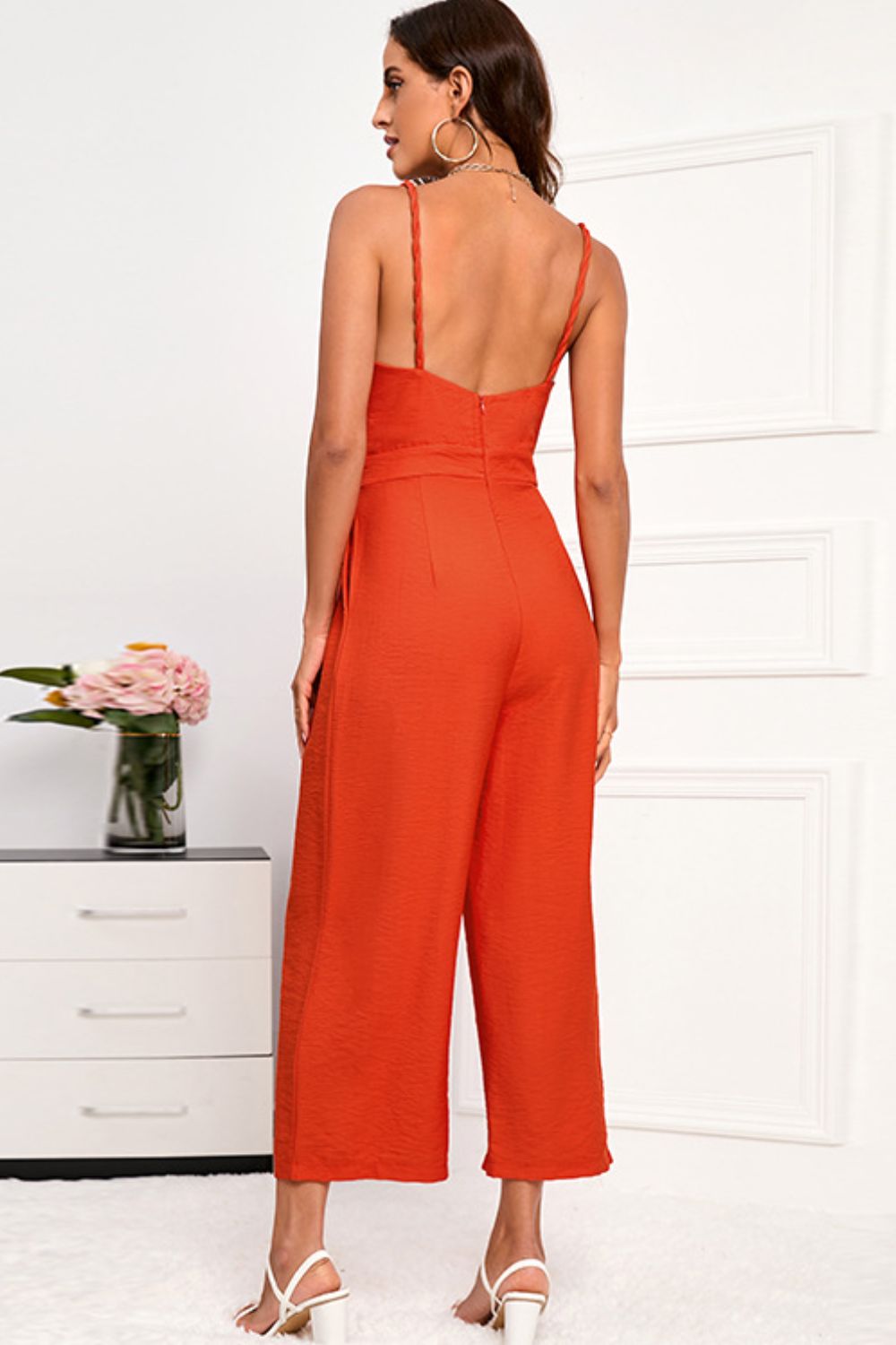 Spaghetti Strap Wide Leg Jumpsuit with Pockets-Mope's Closet