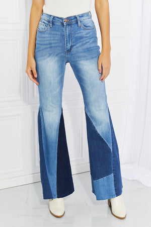 Vibrant Sienna Full Size Color Block Flare Jeans-Mope's Closet