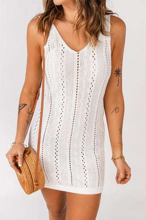 Openwork Sleeveless V-Neck Knit Dress-Mope's Closet