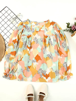 Printed Flounce Sleeve Buttoned Blouse-Mope's Closet