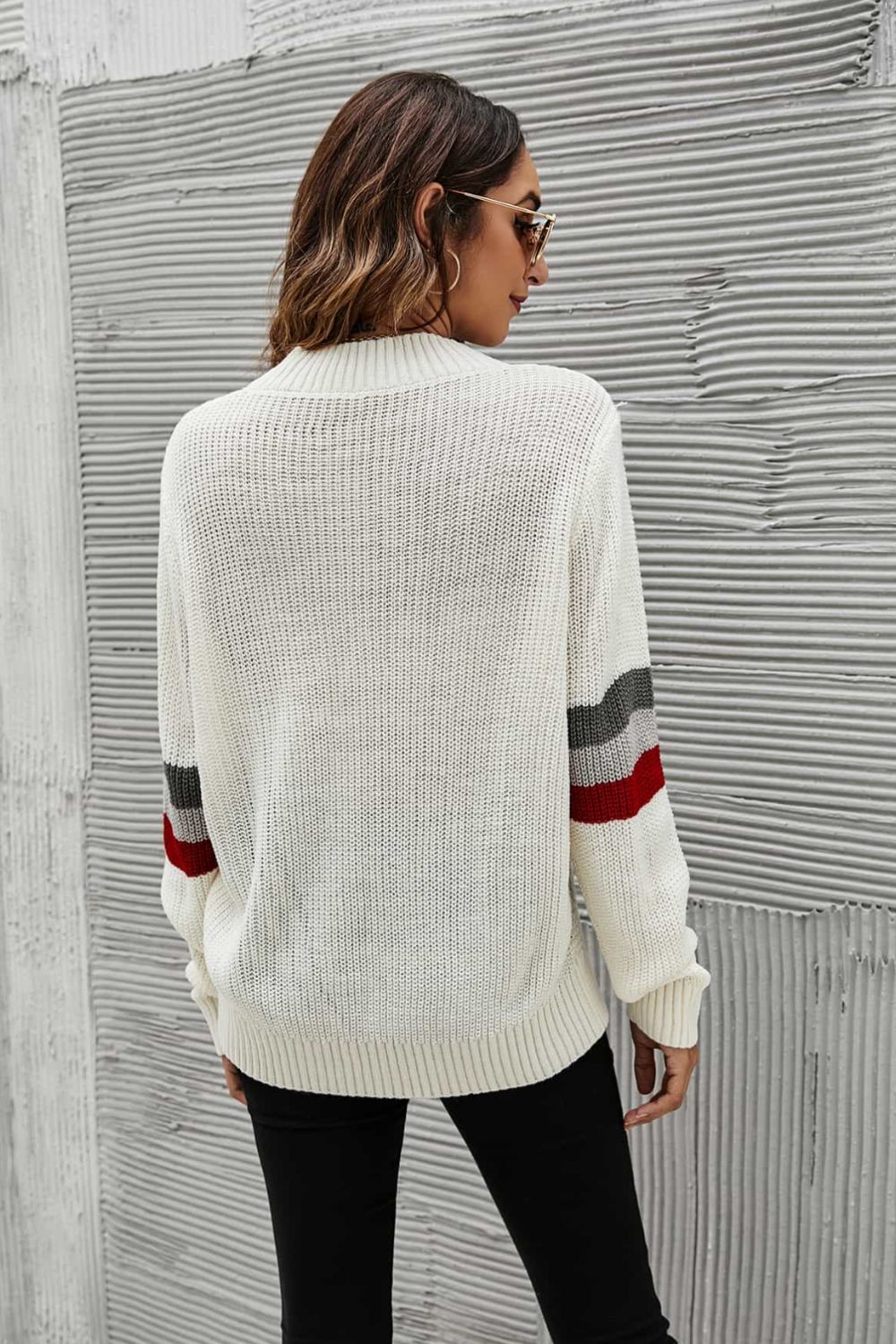 Feeling You Best Striped Cable-Knit Round Neck Sweater-Mope's Closet