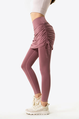 Drawstring Ruched Faux Layered Yoga Leggings-Mope's Closet