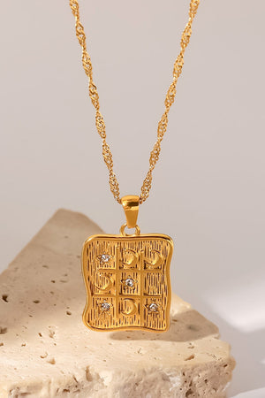 Cubic Zirconia Geometric Pendant Necklace-Mope's Closet