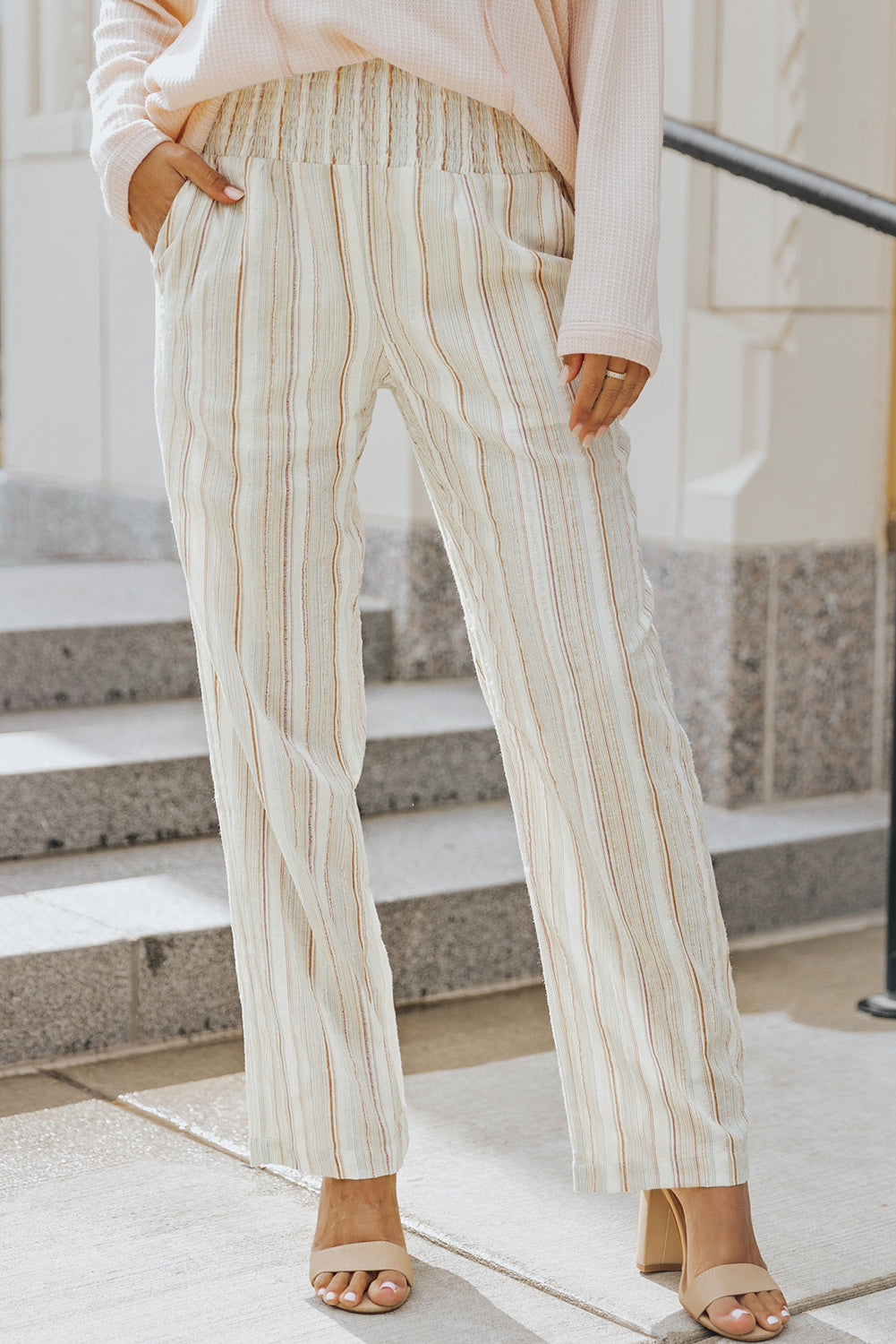 Striped Smocked Waist Wide Leg Pants-Mope's Closet