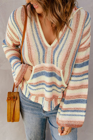 Striped Hooded Sweater with Kangaroo Pocket-Mope's Closet