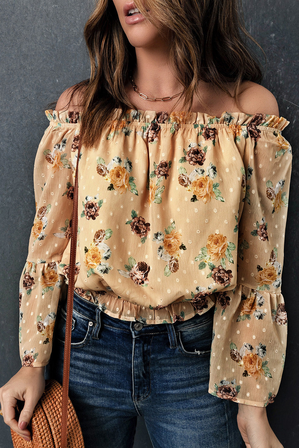 Floral Off-Shoulder Ruffle Hem Top-Mope's Closet