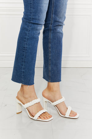 MMShoes In Love Double Braided Block Heel Sandal in White-Mope's Closet