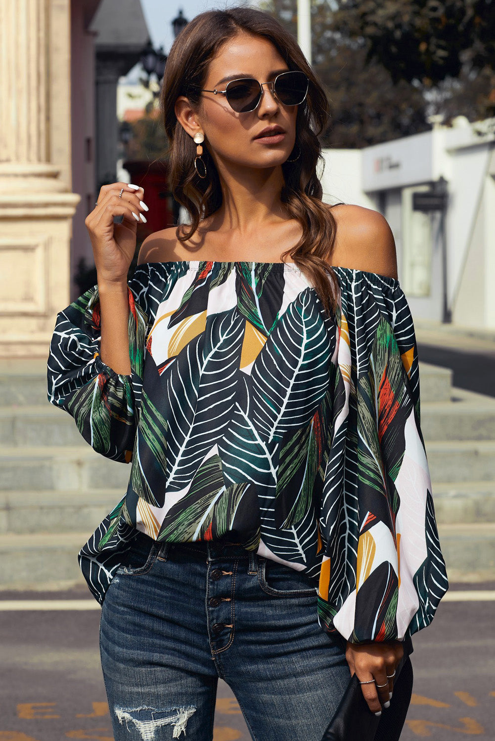 Off-Shoulder Balloon Sleeve Top-Mope's Closet