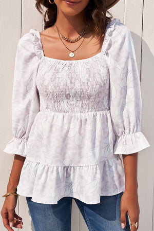 Floral Smocked Ruffled Babydoll Top-Mope's Closet