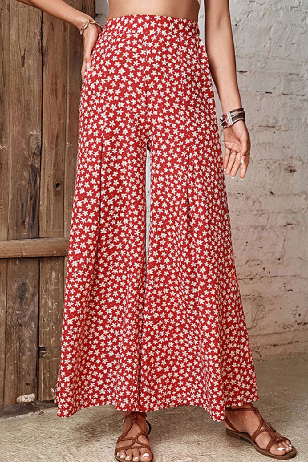 Floral High-Rise Wide Leg Flare Pants-Mope's Closet