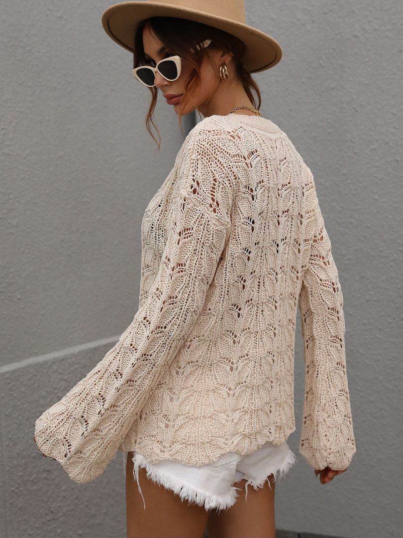 Openwork Dropped Shoulder Knit Top-Mope's Closet