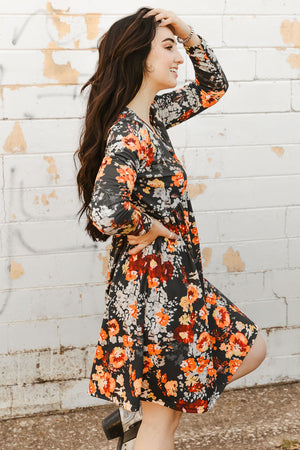 Floral Print Long Sleeve Dress-Mope's Closet