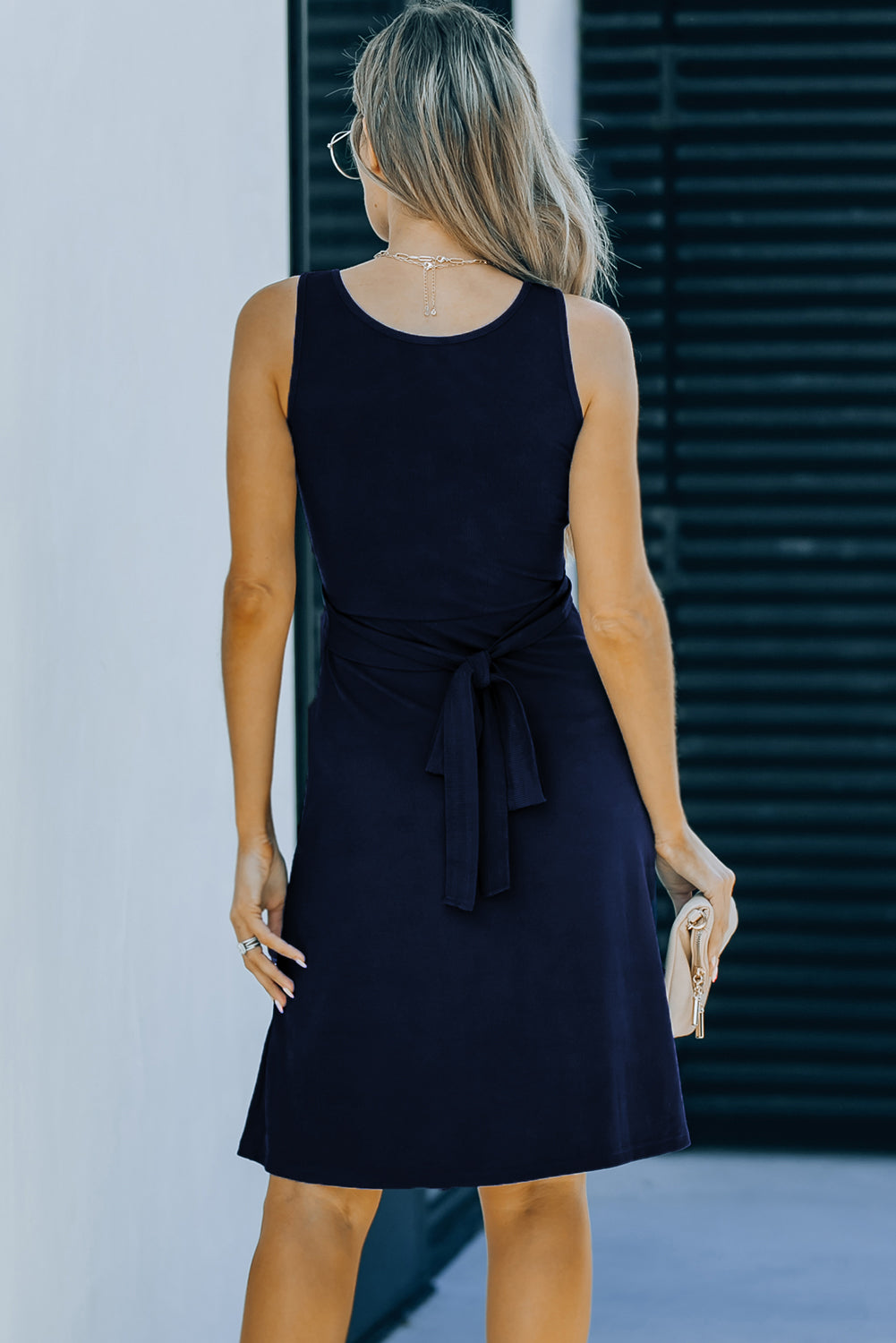 Cutout Buttoned Tie-Back Sleeveless Dress-Mope's Closet