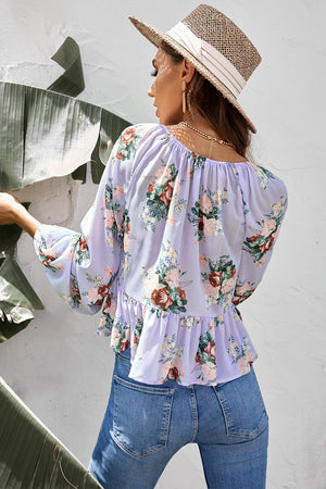 Floral Twisted Peplum Blouse-Mope's Closet