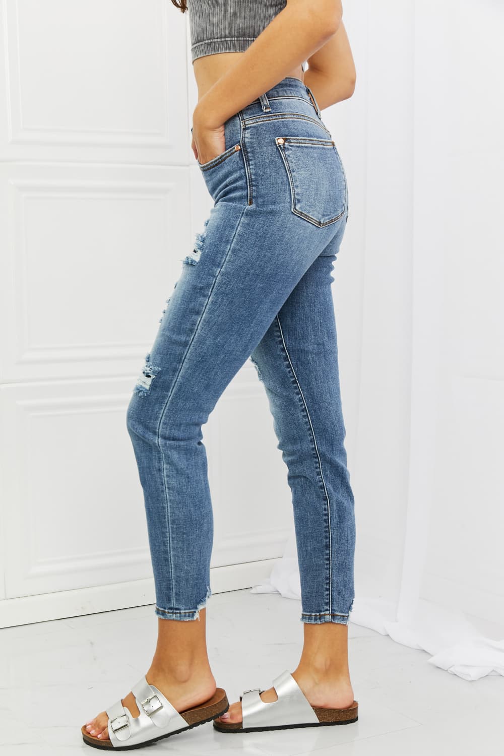 Judy Blue Dahlia Full Size Distressed Patch Jeans-Mope's Closet