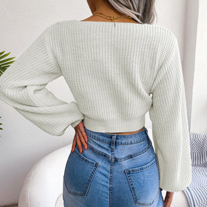 Tie-Front Rib-Knit Cropped Sweater-Mope's Closet