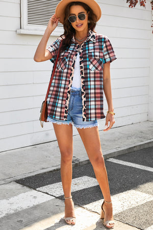 Plaid Pocket Short Sleeve Shirt-Mope's Closet