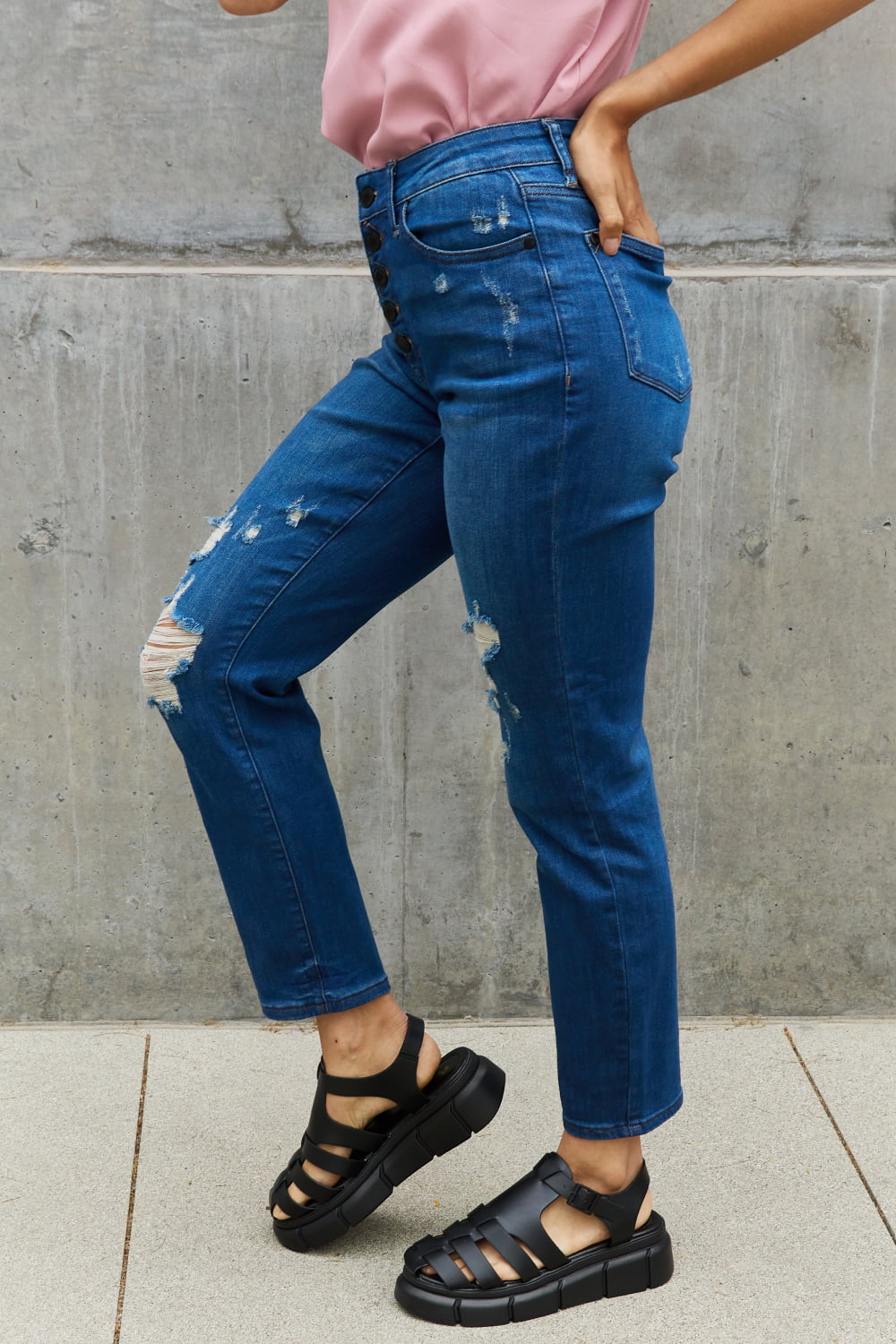 Judy Blue Melanie Full Size High Waisted Distressed Boyfriend Jeans-Mope's Closet