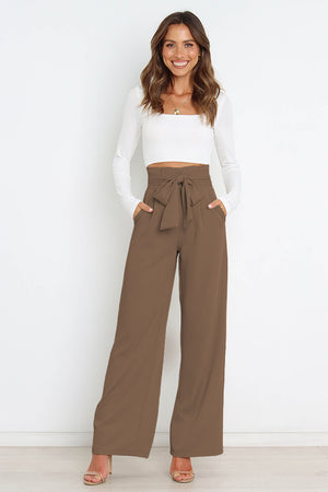 Tie Front Paperbag Wide Leg Pants-Mope's Closet