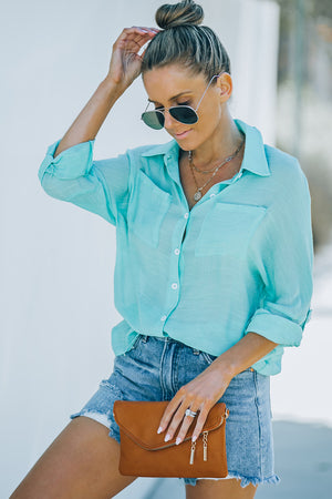 Button-Up Shirt with Breast Pockets-Mope's Closet