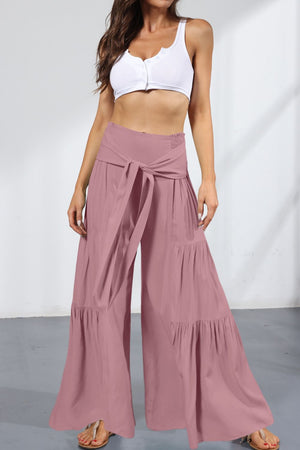 Tie Front Smocked Tiered Culottes-Mope's Closet