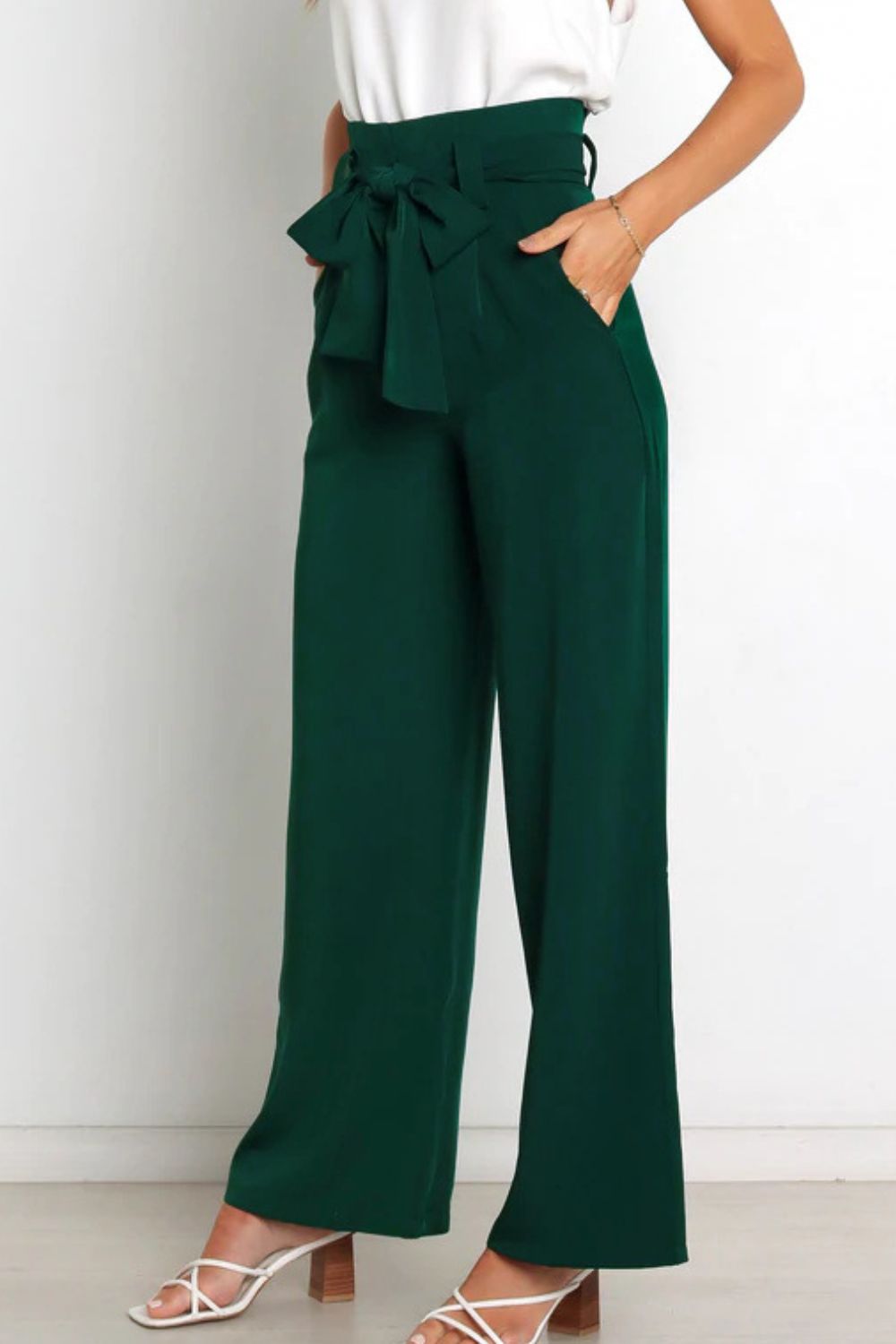 Tie Front Paperbag Wide Leg Pants-Mope's Closet