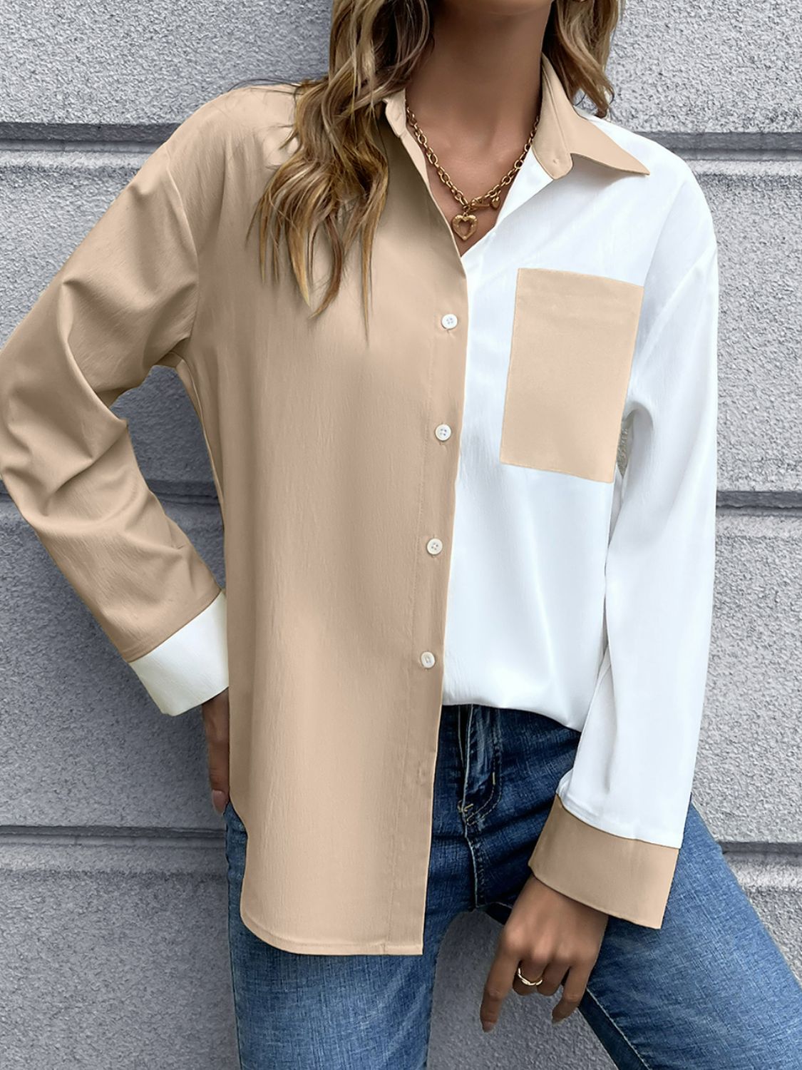 Color Block Button Down Shirt-Mope's Closet