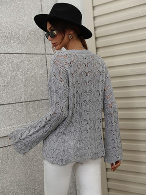 Openwork Dropped Shoulder Knit Top-Mope's Closet