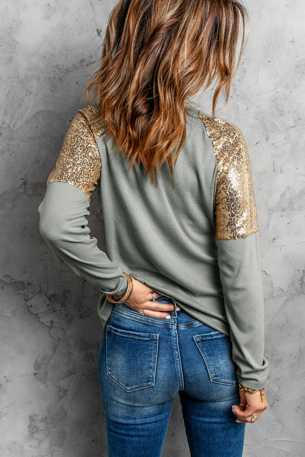 Leopard Sequin Round Neck Long Sleeve Top-Mope's Closet