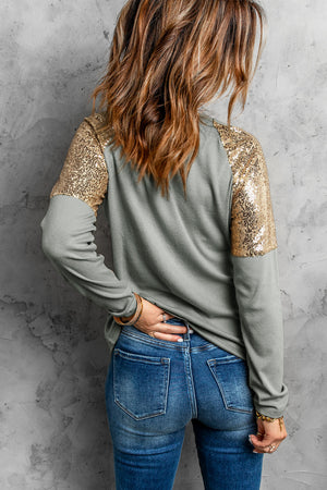 Leopard Sequin Round Neck Long Sleeve Top-Mope's Closet