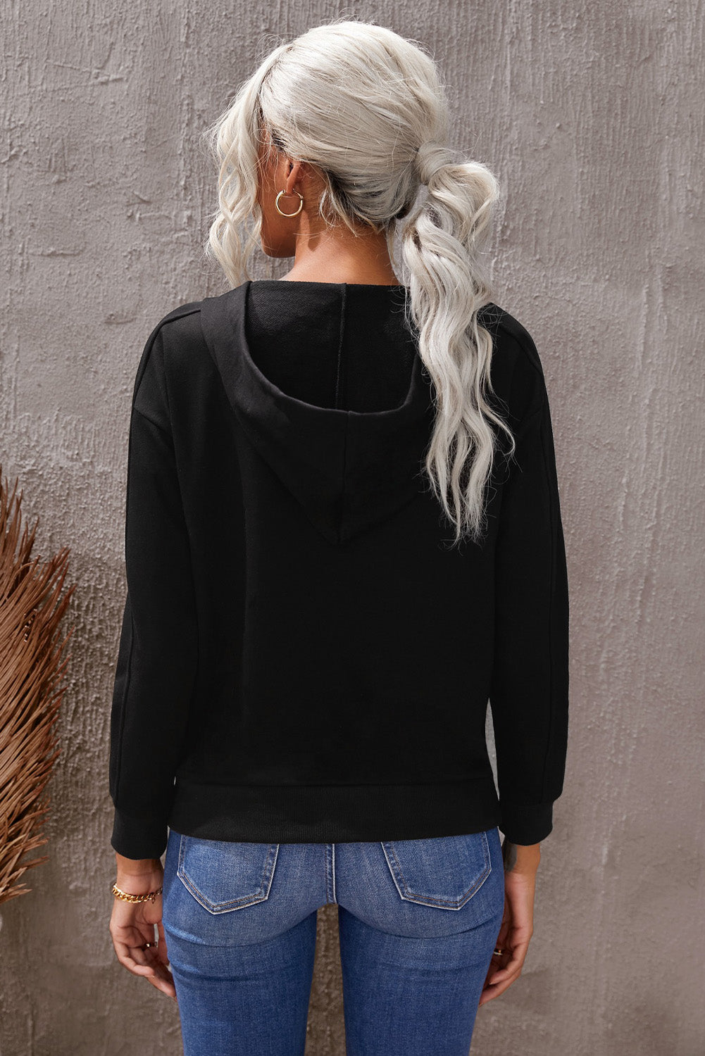 Lace-Up Dropped Shoulder Hoodie-Mope's Closet