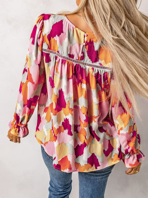 Printed Flounce Sleeve Buttoned Blouse-Mope's Closet