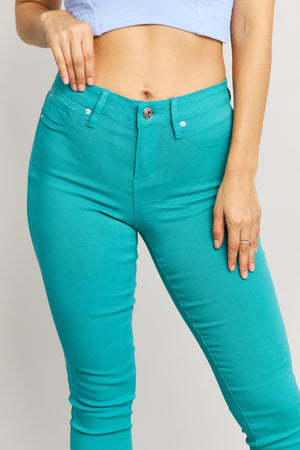 YMI Jeanswear Kate Hyper-Stretch Mid-Rise Skinny Jeans in Sea Green-Mope's Closet