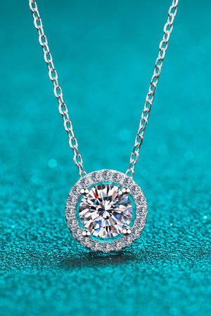 1 Carat Moissanite Round Pendant Chain Necklace-Mope's Closet