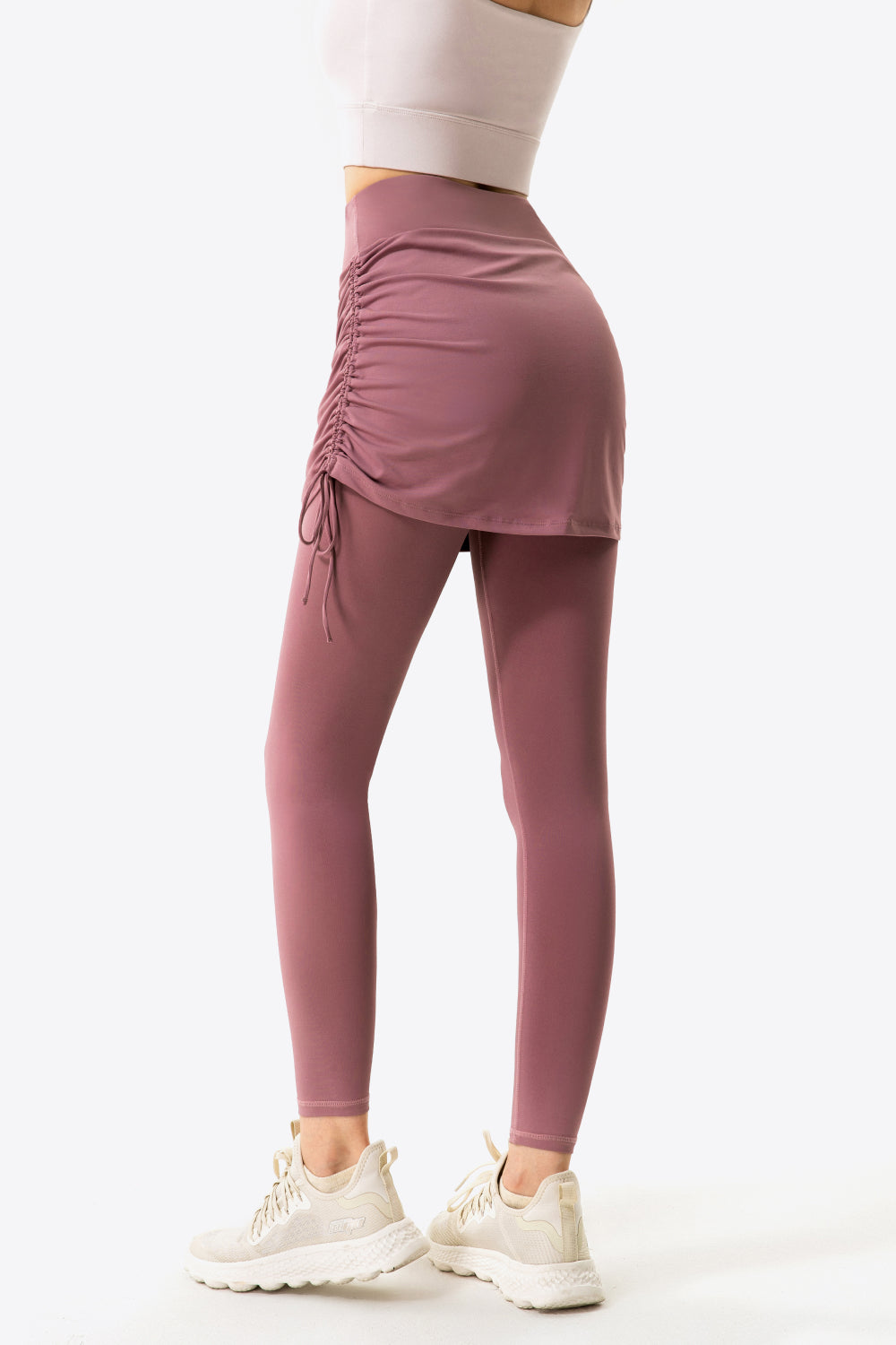 Drawstring Ruched Faux Layered Yoga Leggings-Mope's Closet