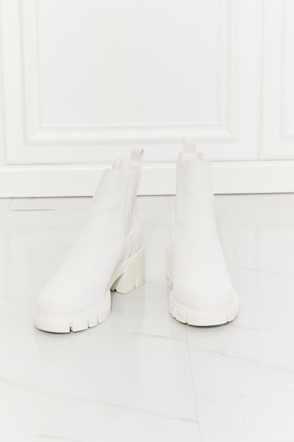 MMShoes Work For It Matte Lug Sole Chelsea Boots in White-Mope's Closet