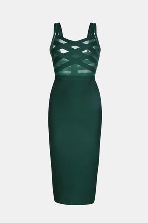 Sleeveless Spliced Mesh Midi Bandage Dress-Mope's Closet