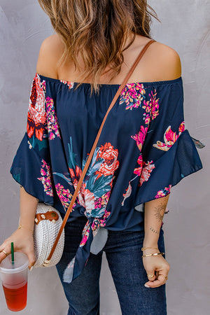 Printed Off-Shoulder Flounce Sleeve Top-Mope's Closet