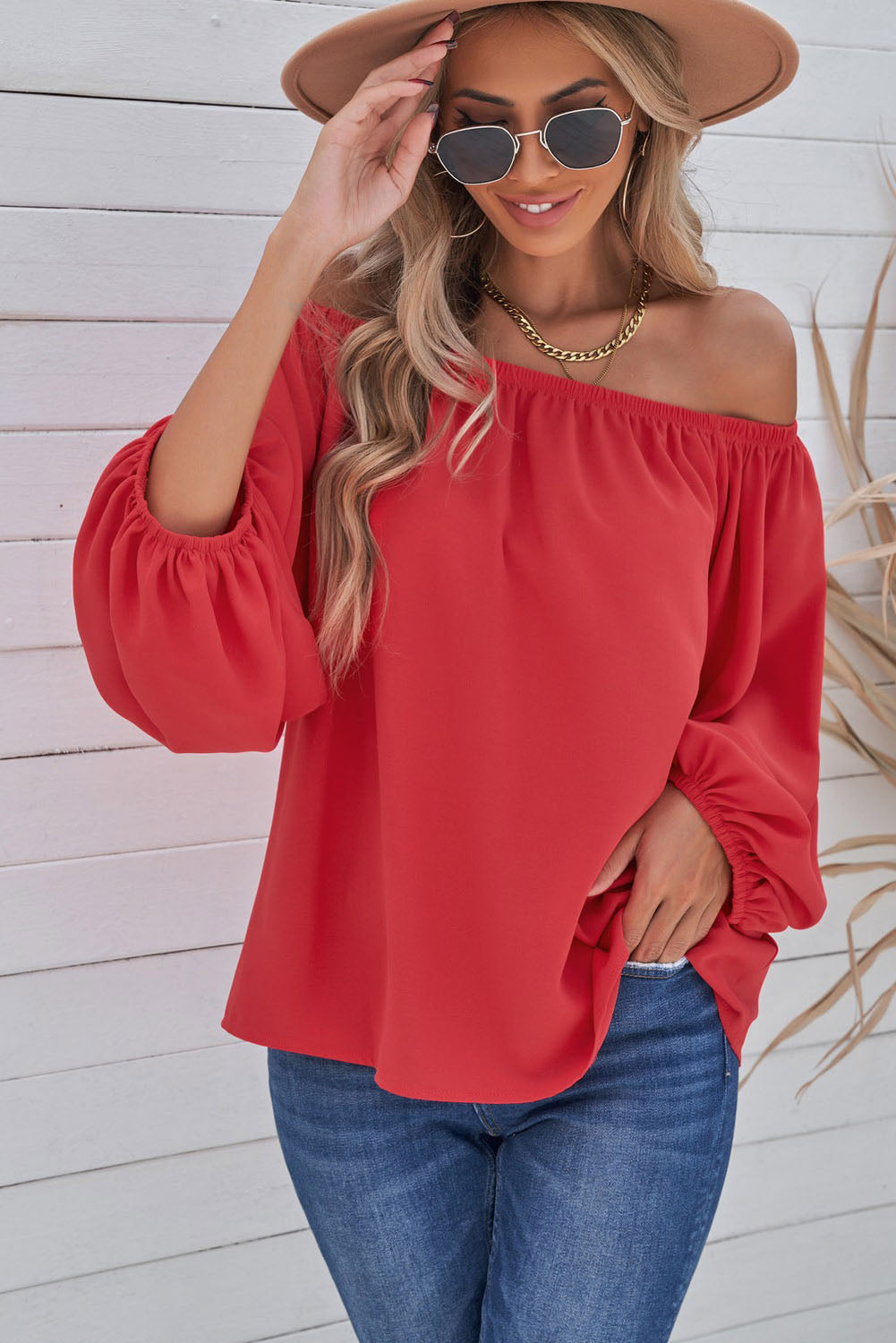 Off-Shoulder Balloon Sleeve Top-Mope's Closet