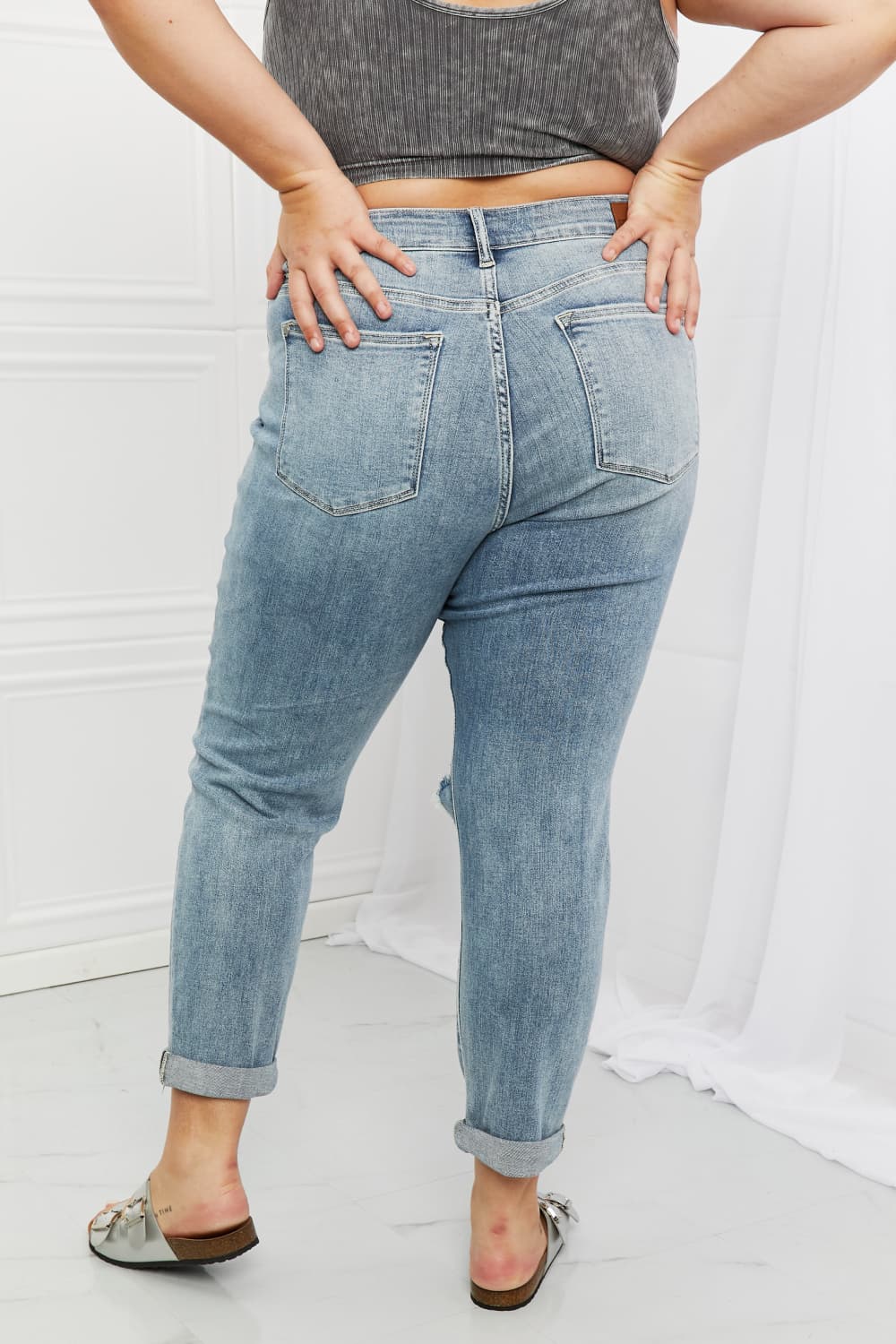 Judy Blue Malia Full Size Mid Rise Boyfriend Jeans-Mope's Closet