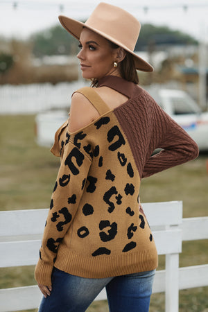 Leopard Block Turtleneck Sweater-Mope's Closet